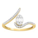 14K YELLOW GOLD 1/4CT ROUND/BAGUETTE DIAMOND LADIES FASHION RING