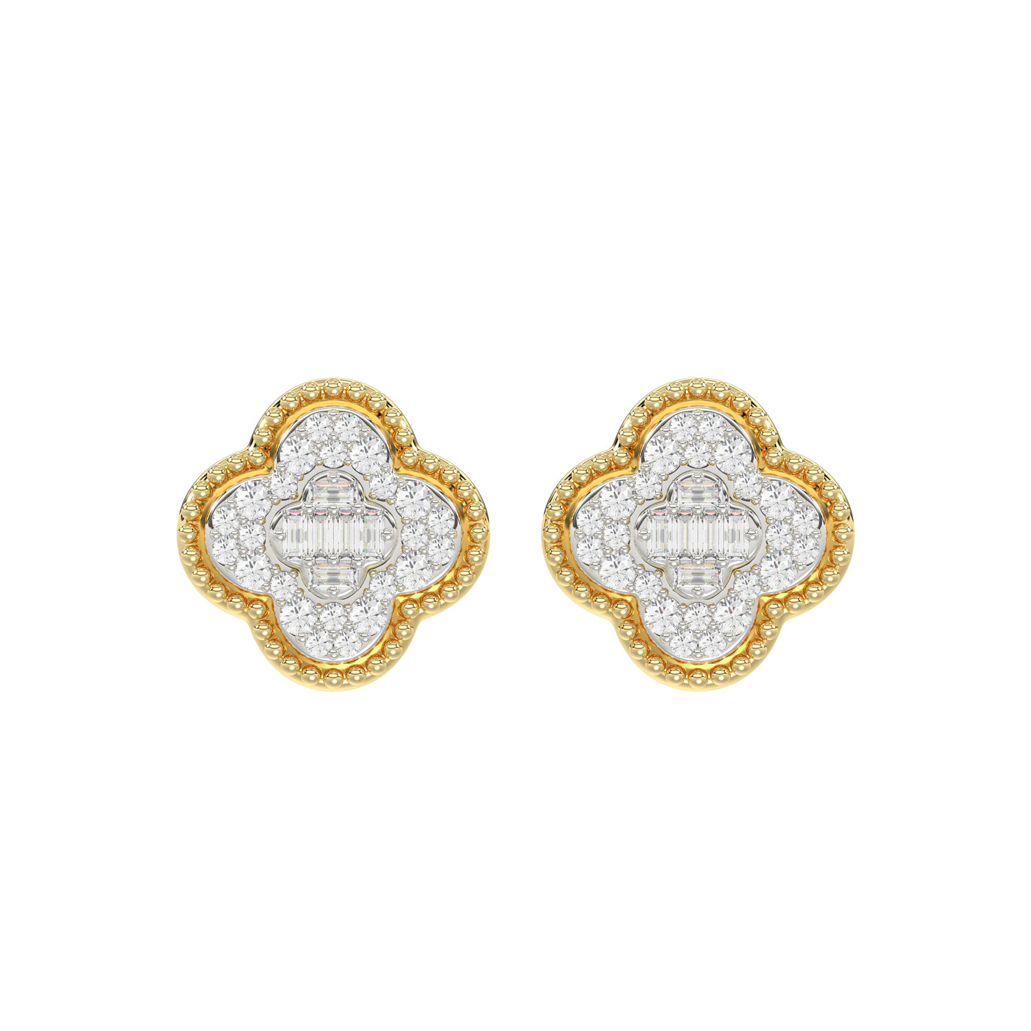 18318009_358285Y-5006917.jpg LADIES EARRING 0.25CT ROUND/BAGUETTE DIAMOND 10K YELLOW GOLD - Image 1
