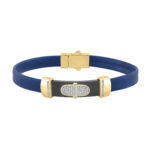 0.25 Ct Round Diamond Men�S Bracelet Yellow Gold  With Rubber Strap (Blue/Black)