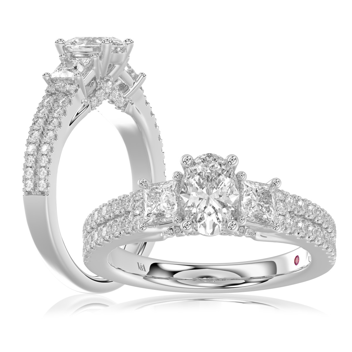18318453_VA27031W-1201x1201.jpg 18K WHITE GOLD 1 1/2CT ROUND/PRINCESS/OVAL DIAMOND LADIES RING(CENTER STONE OVAL DIAMOND 3/4CT) - Image 1