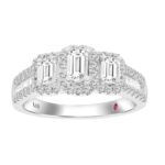 18K WHITE GOLD 1 1/3CT ROUND/BAGUETTE/EMERALD DIAMOND LADIES RING(CENTER STONE EMERALD DIAMOND 3/8CT)