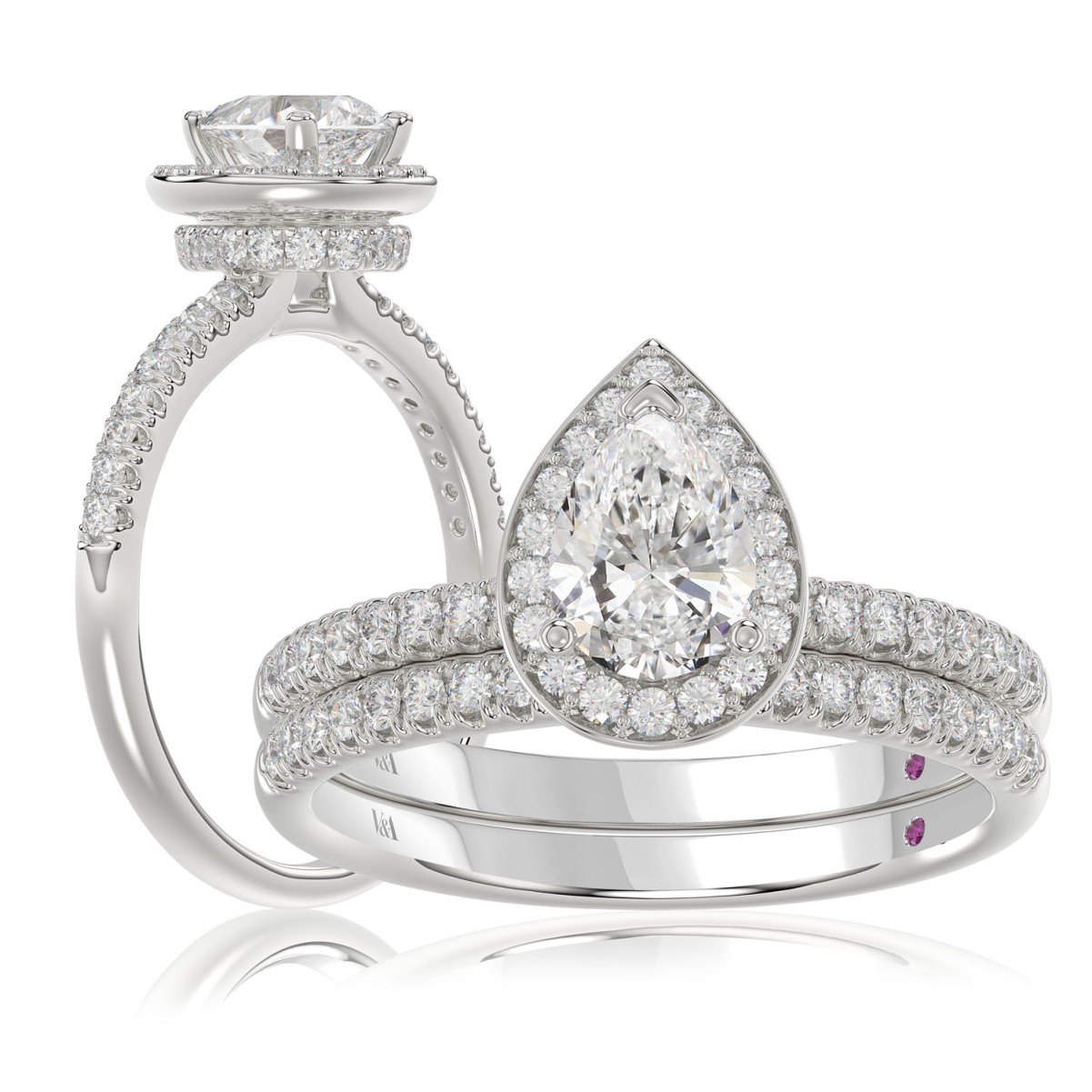 18318638_VA26648W-1201x1201.jpg 18K WHITE GOLD 1 1/4CT ROUND/PEAR DIAMOND LADIES BRIDAL SET(CENTER STONE PEAR DIAMOND 3/4CT) - Image 1