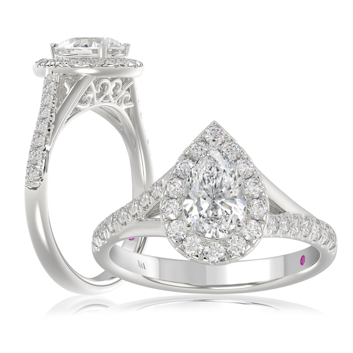 18318655_VA22371W-1201x1201.jpg 18K WHITE GOLD 1 1/4CT ROUND/PEAR DIAMOND LADIES RING(CENTER STONE PEAR DIAMOND 3/4CT) - Image 1