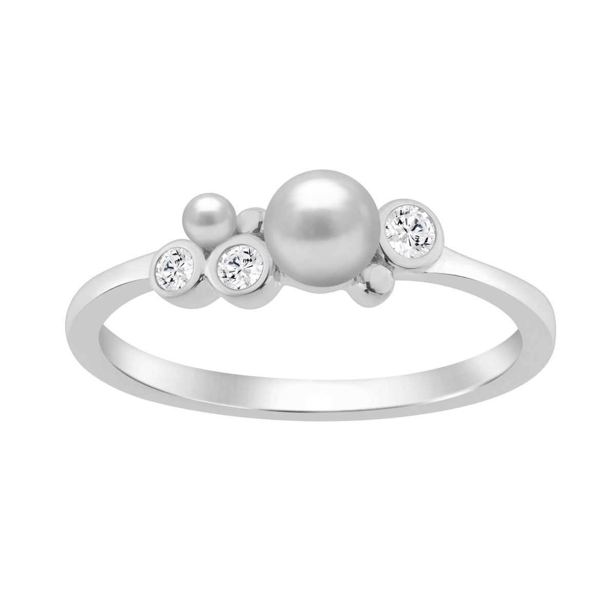 18318675_361635W-SS-5064596.jpg Sterling Silver 0.10Ct Round Diamond & White Pearl Cluster Ring Elegant Ladies Fashion & Engagement Ring - Image 1