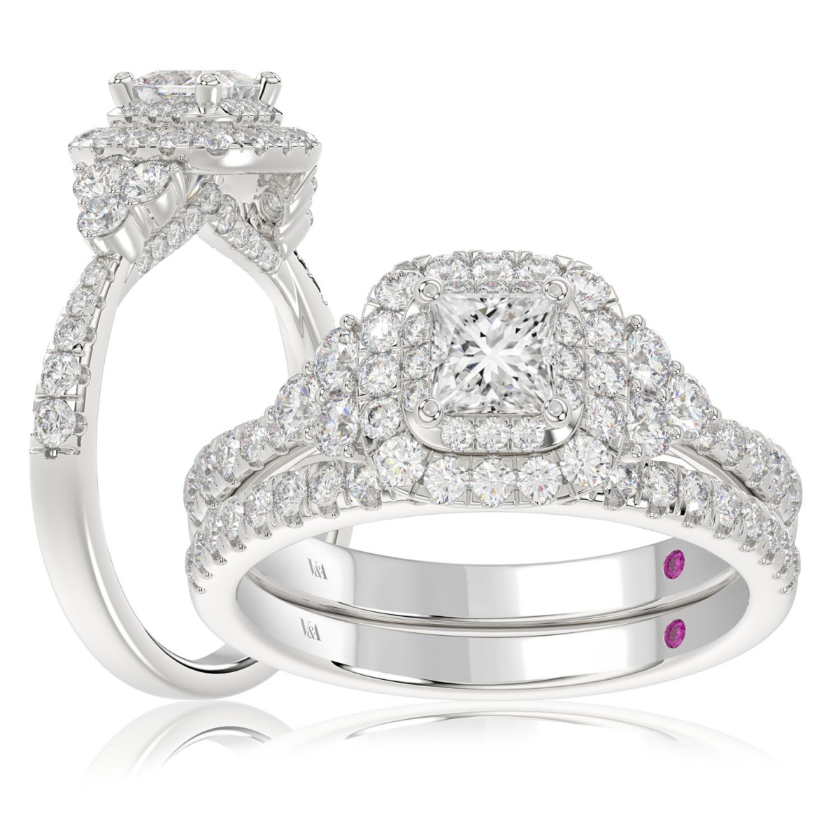 18318676_VA27044W-1201x1201.jpg 18K WHITE GOLD 1 5/8CT ROUND/PRINCESS DIAMOND LADIES RING(CENTER STONE PRINCESS DIAMOND 1/2CT) - Image 1