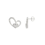 Elegant 10K White Gold Fashion Earrings Featuring A Double Heart Design With 0.15 Ct Round Diamonds. A Romantic And Stylish Ladies Jewelry - Image 2