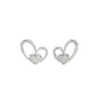 Elegant 10K White Gold Fashion Earrings Featuring A Double Heart Design With 0.15 Ct Round Diamonds. A Romantic And Stylish Ladies Jewelry - Image 3