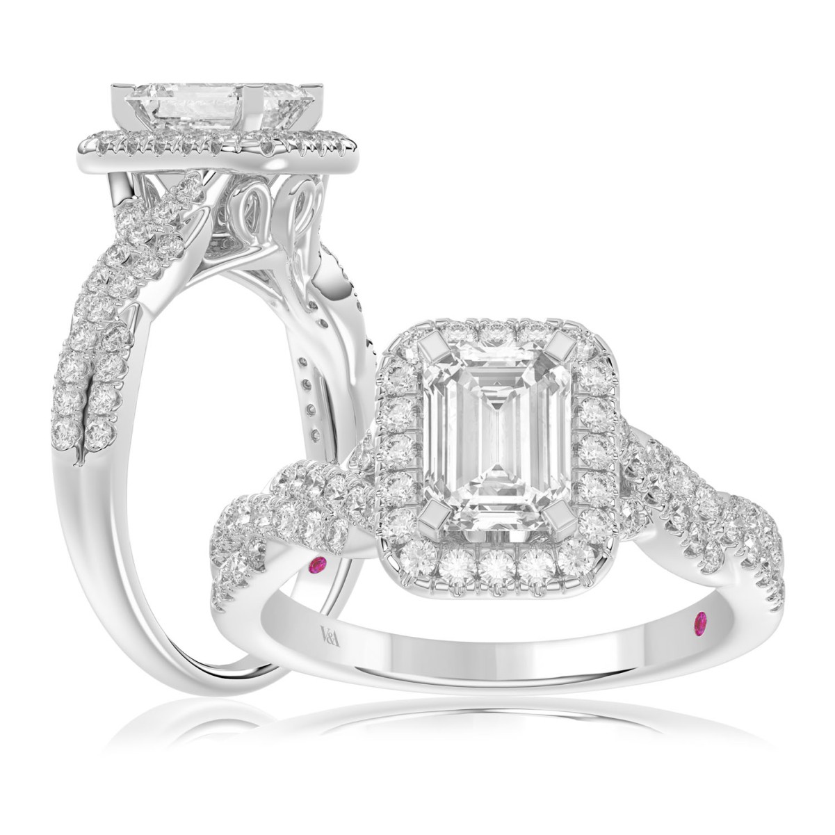 18318760_VA26057W-AB-1201x1201.jpg 18K WHITE GOLD 1/2CT ROUND DIAMOND LADIES SEMI MOUNT RING(CENTER STONE MOUNT EMERALD DIAMOND 1CT) - Image 1