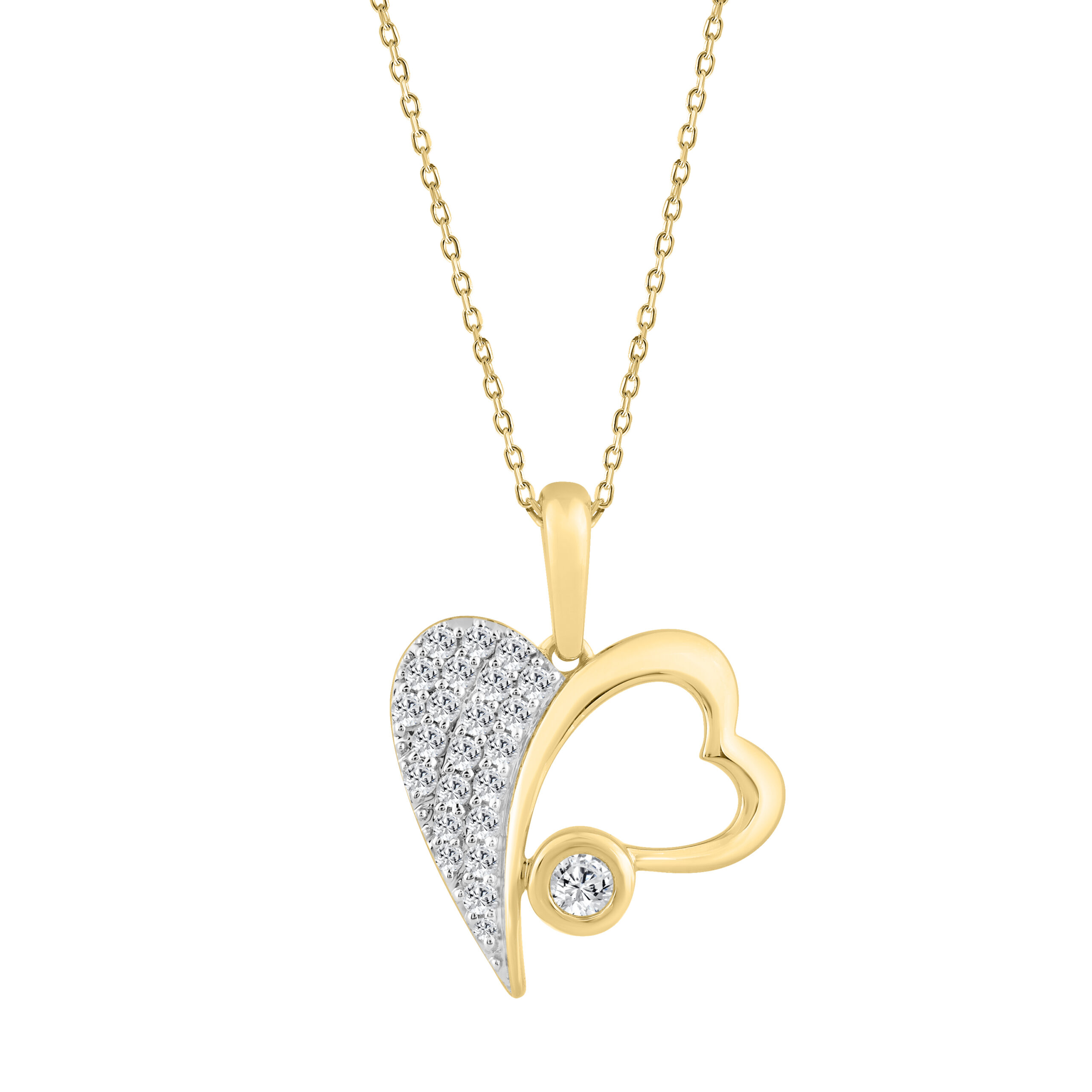 18318774_361805Y-5012793.jpg 10K YELLOW GOLD FASHION HEART PENDANT 0.25CT ROUND DIAMOND LADIES PENDANT WITH CHAIN - Image 1