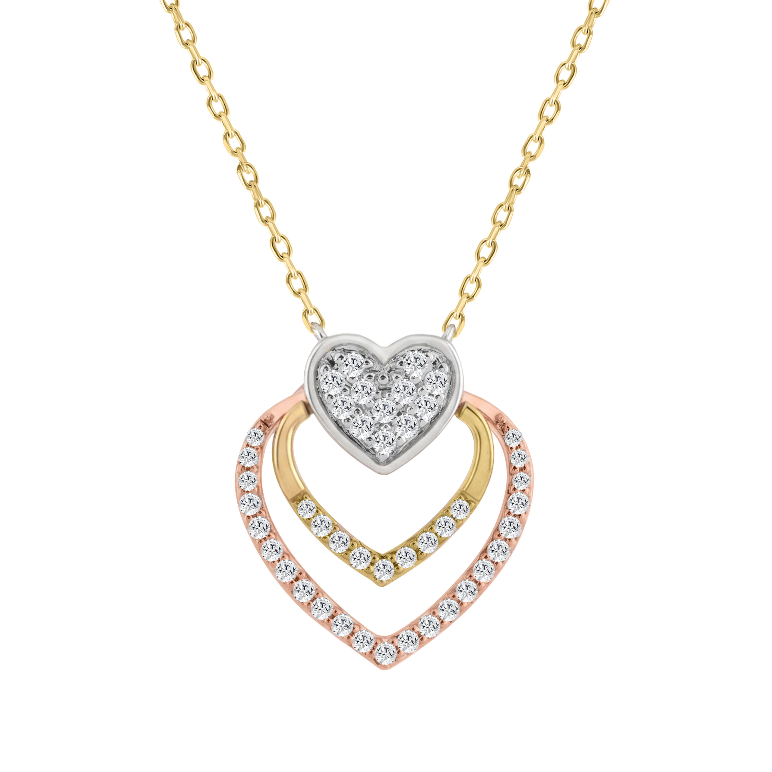 18318840_361960WYR-5012816.jpg 10K WHITE/YELLOW/ROSE GOLD LADIES FASHION HEART SHAPE PENDANT INCLUDES WITH CHAIN 0.25CT ROUND NATURAL DIAMOND - Image 1