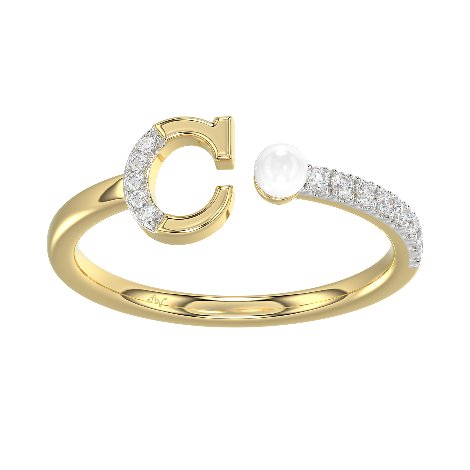 18318875_362821Y-5056700.jpg Women�S 10K Yellow Gold Letter �C� Diamond & Pearl Ring 0.10Ct Round Diamond Fine Jewelry - Image 1