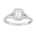 18K WHITE GOLD 1CT ROUND/EMERALD DIAMOND LADIES RING(CENTER STONE EMERALD DIAMOND 3/4CT)