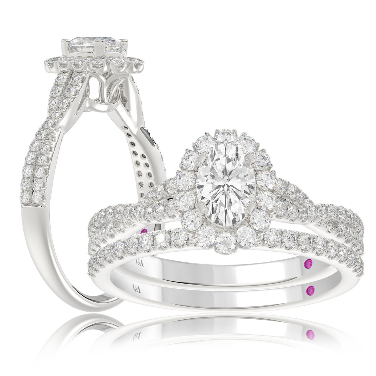 18319640_VA25732W-1201x1201.jpg 18K WHITE GOLD 5/8CT ROUND/OVAL DIAMOND LADIES BRIDAL SET(CENTER STONE OVAL DIAMOND 3/8CT) - Image 1