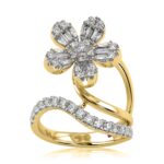18K YELLOW GOLD 1CT ROUND/BAGUETTE DIAMOND LADIES FASHION RING