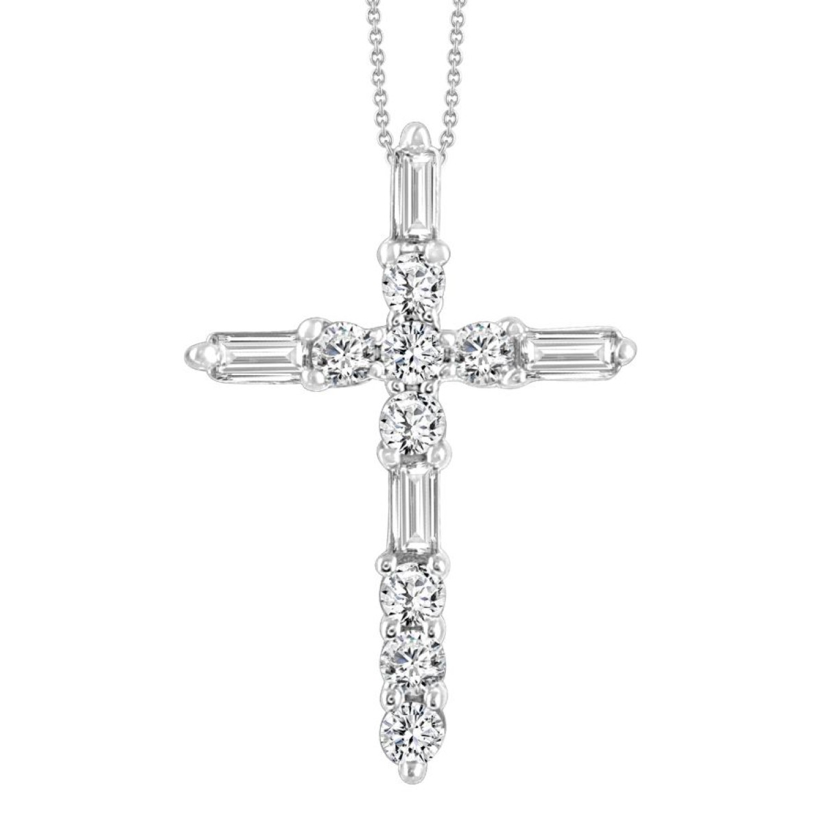 18320425_VA25898W-10K-1201x1201.jpg 10K WHITE GOLD 1/4CT ROUND/BAGUETTE DIAMOND LADIES PENDANT WITH CHAIN - Image 1