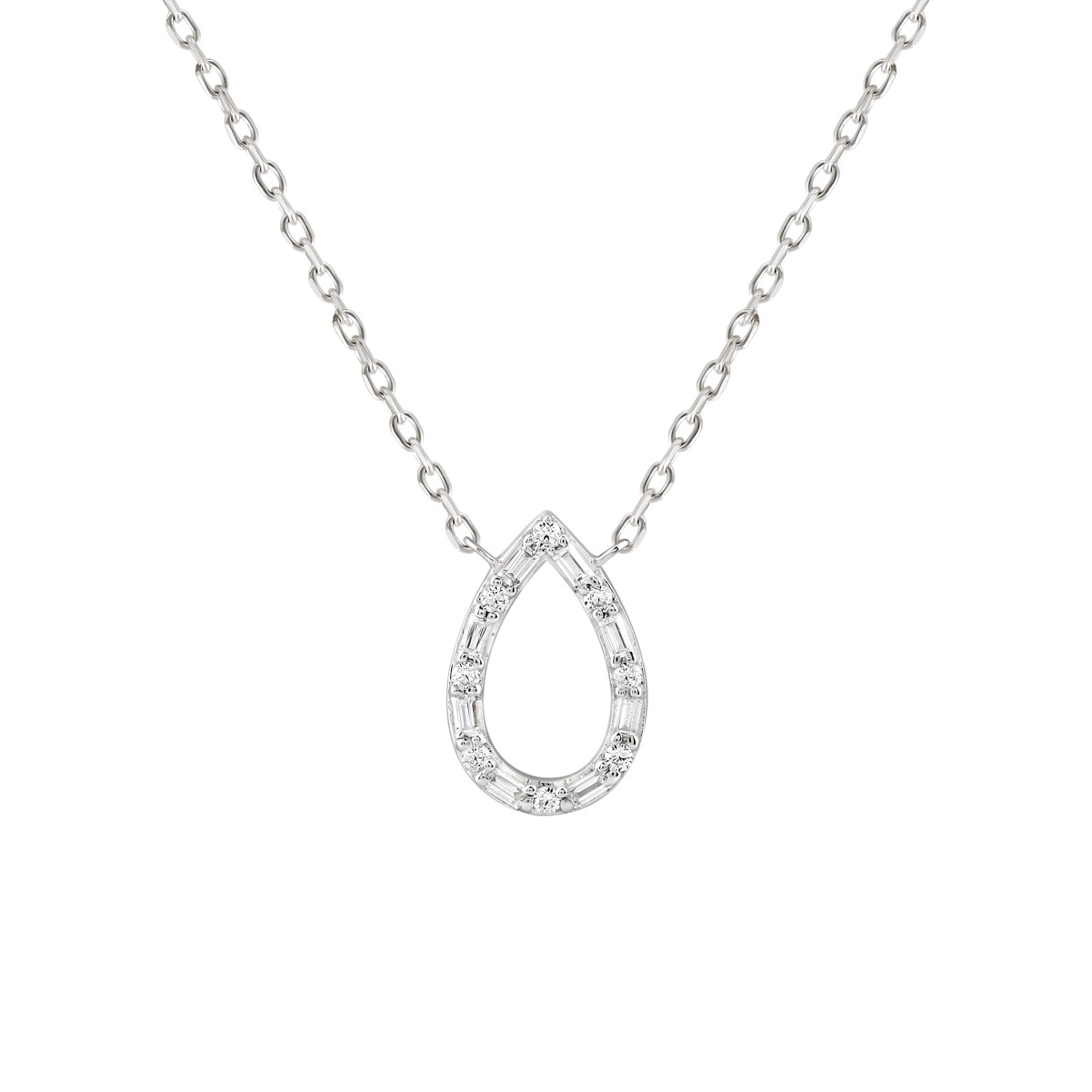 18320440_VA24438W-10K-1201x1201.jpg 10K WHITE GOLD 1/6CT ROUND/BAGUETTE DIAMOND LADIES PENDANT - Image 1