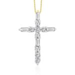 10K YELLOW GOLD 1/4CT ROUND/BAGUETTE DIAMOND LADIES PENDANT WITH CHAIN