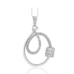 14K WHITE GOLD 3/8CT ROUND/BAGUETTE DIAMOND LADIES PENDANT WITH CHAIN