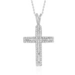18K WHITE GOLD 1/2CT ROUND/BAGUETTE DIAMOND LADIES PENDANT WITH CHAIN