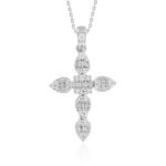 18K WHITE GOLD 1/2CT ROUND/BAGUETTE DIAMOND LADIES PENDANT WITH CHAIN