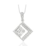 18K WHITE GOLD 1/3CT ROUND/BAGUETTE DIAMOND LADIES PENDANT WITH CHAIN