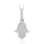 18K WHITE GOLD 1/5CT ROUND/BAGUETTE DIAMOND LADIES PENDANT WITH CHAIN