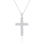 18K WHITE GOLD 7/8CT ROUND/BAGUETTE DIAMOND LADIES PENDANT WITH CHAIN
