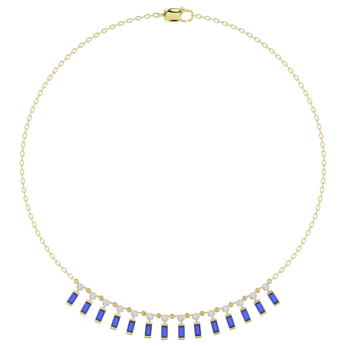 18320800_VA29782Y-1201x1201.jpg 18K YELLOW GOLD 1CT ROUND/BAGUETTE DIAMOND LADIES NECKLACE(COLOR STONE SAPPHIRE DIAMOND 3/4CT) - Image 1
