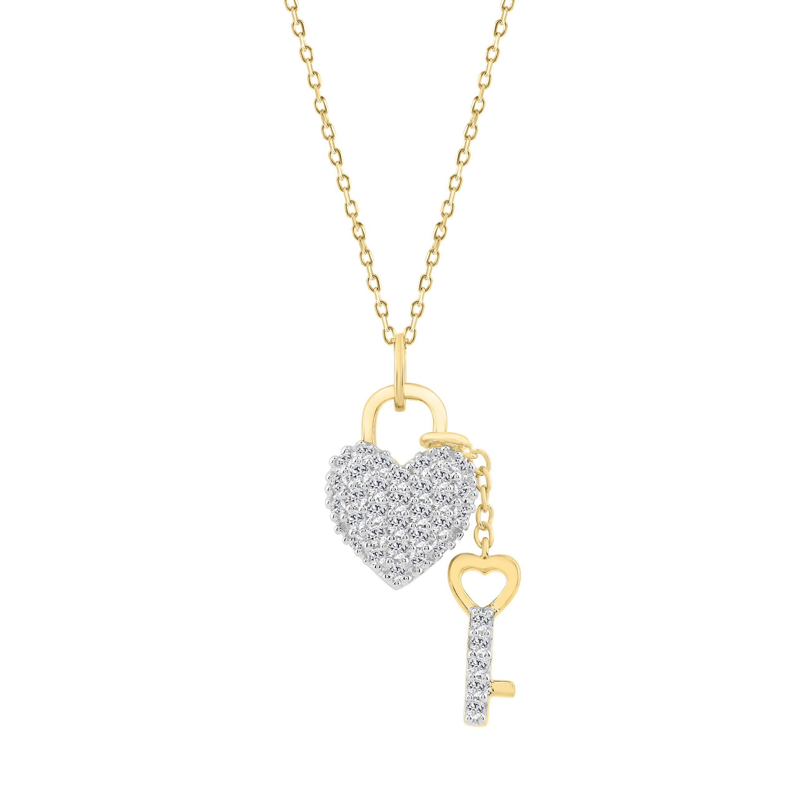 18322138_361303Y-5012814.jpg 10K YELLOW GOLD LADIES HEART-SHAPED LOCK AND KEY PENDANT FEATURING 0.25CT ROUND DIAMOND, CHAIN INCLUDED - Image 1