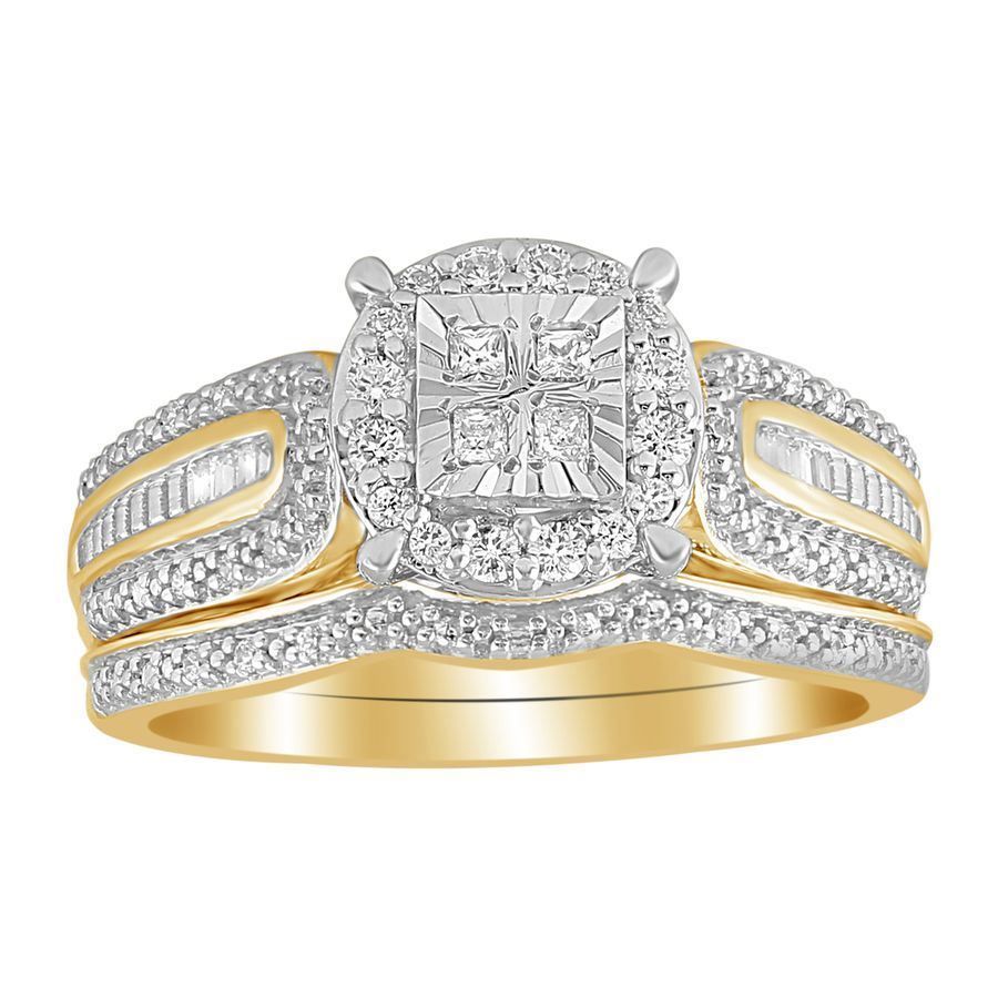 18322495_217787Y-37443.jpg LADIES BRIDAL RING 0.33CT ROUND/PRINCESS/BAGUETTE DIAMOND 10K YELLOW GOLD - Image 1