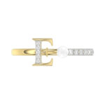 Women�S 10K Yellow Gold Letter �E� Diamond & Pearl Ring 0.10Ct Round Diamond Fine Jewelry - Image 5