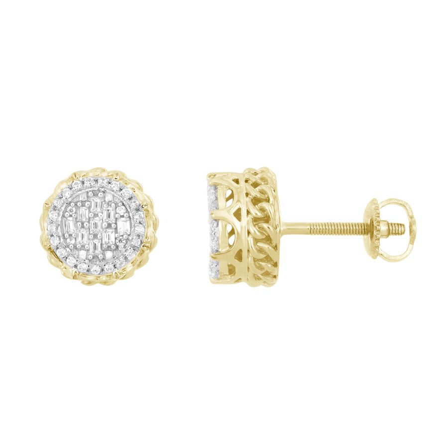 18336049_262503Y-29243.jpg LADIES EARRINGS 0.25CT ROUND/BAGUETTE DIAMOND 10K YELLOW GOLD - Image 1