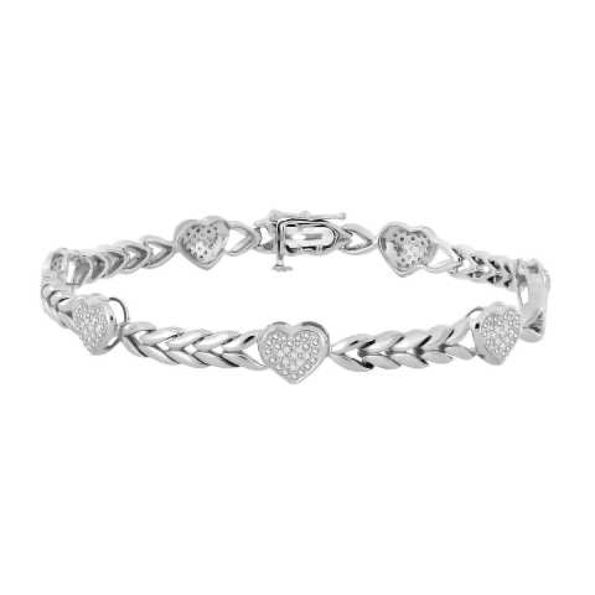 18336342_70856W-SS-5046800.jpg Sterling Silver White 0.20CT Round Diamond Heart Bracelet Women�S Fashion Fine Jewelry Bracelet - Image 1