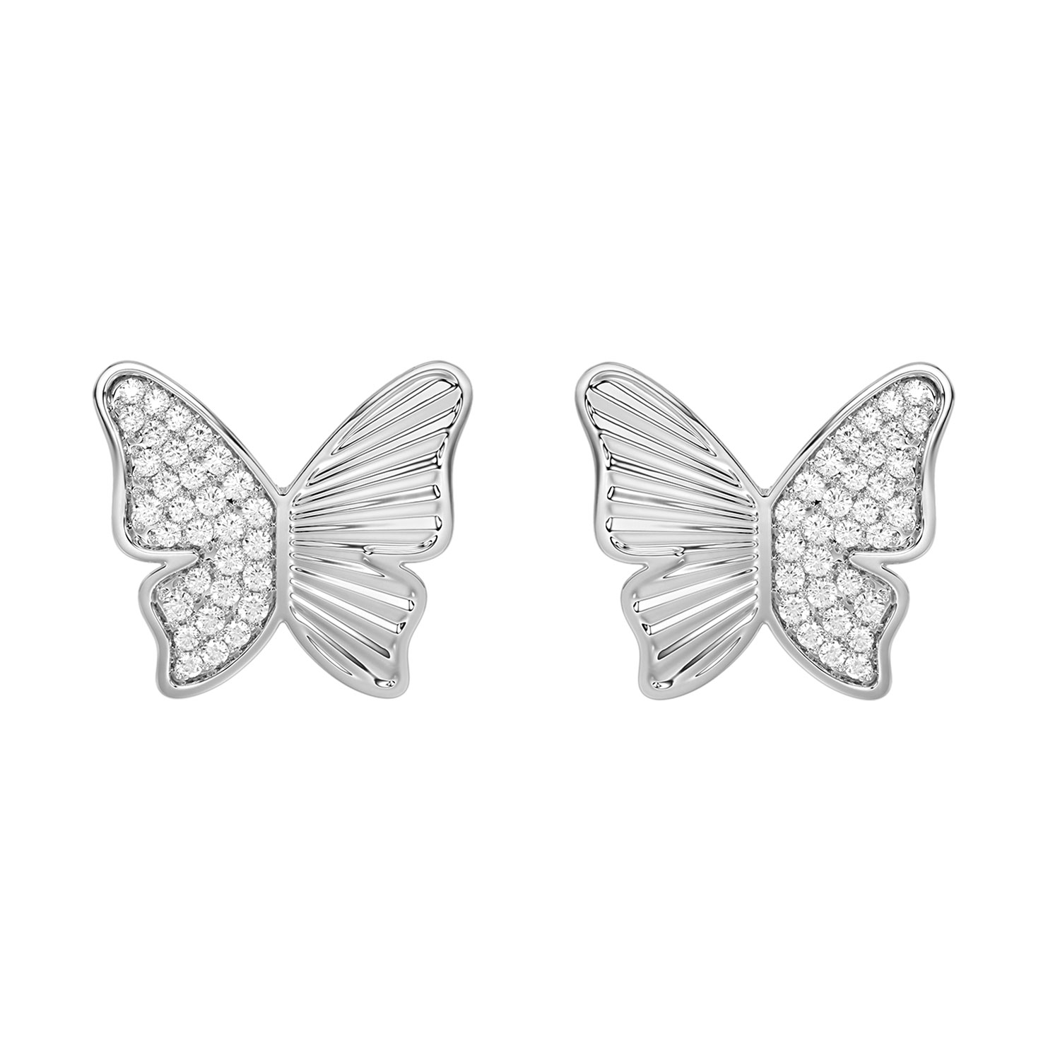 18338320_344903W-SS.jpg Sterling Silver Round Diamond Butterfly Stud Earrings For Women 0.16 Ct Round Cut Elegant Ladies Earrings - Image 1