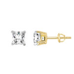 Luxury 14K Yellow Gold Solitaire 1.00Ct Princess Cut Diamond Fashion Earrings