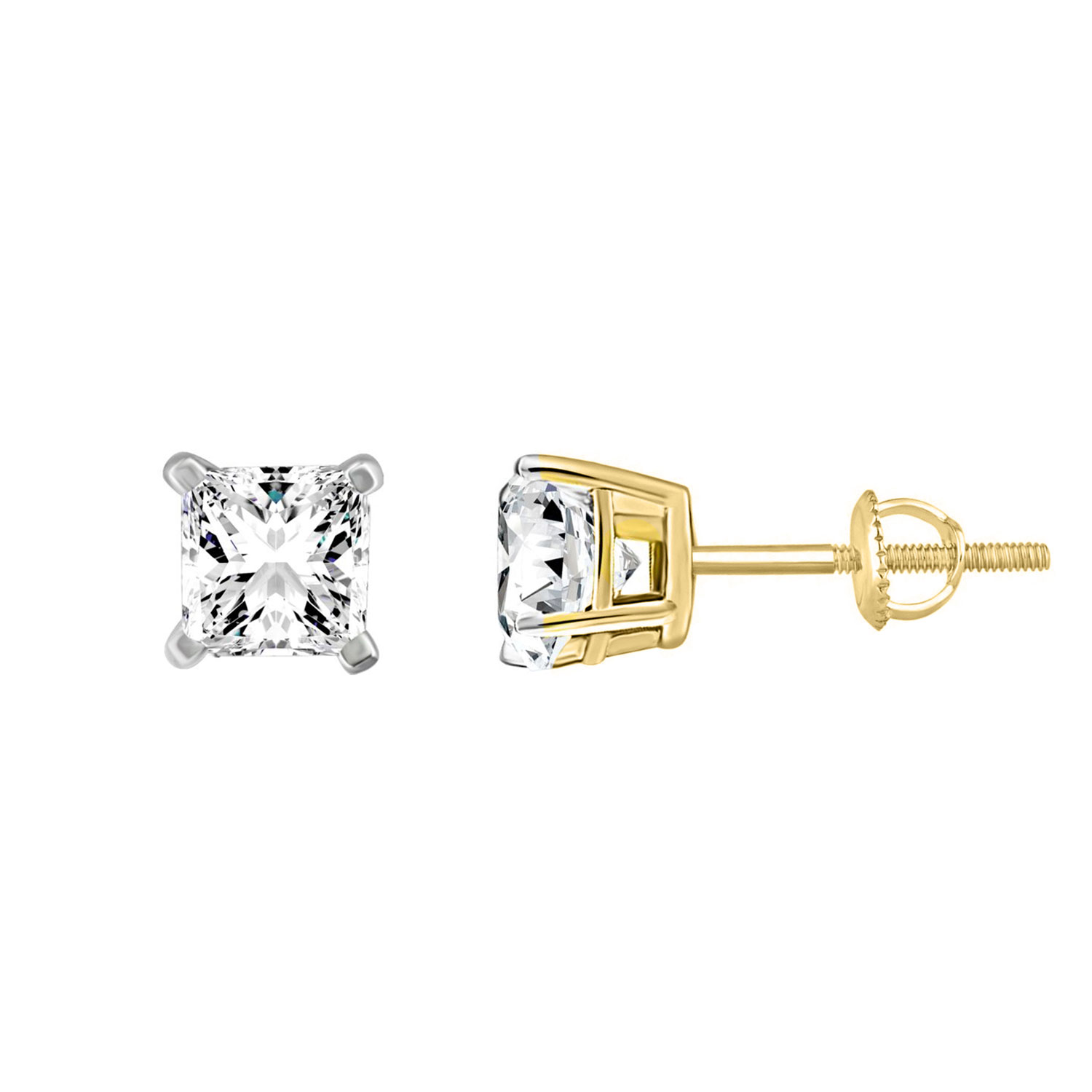 18338323_72571Y-A.jpg Luxury 14K Yellow Gold Solitaire 1.00Ct Princess Cut Diamond Fashion Earrings - Image 1