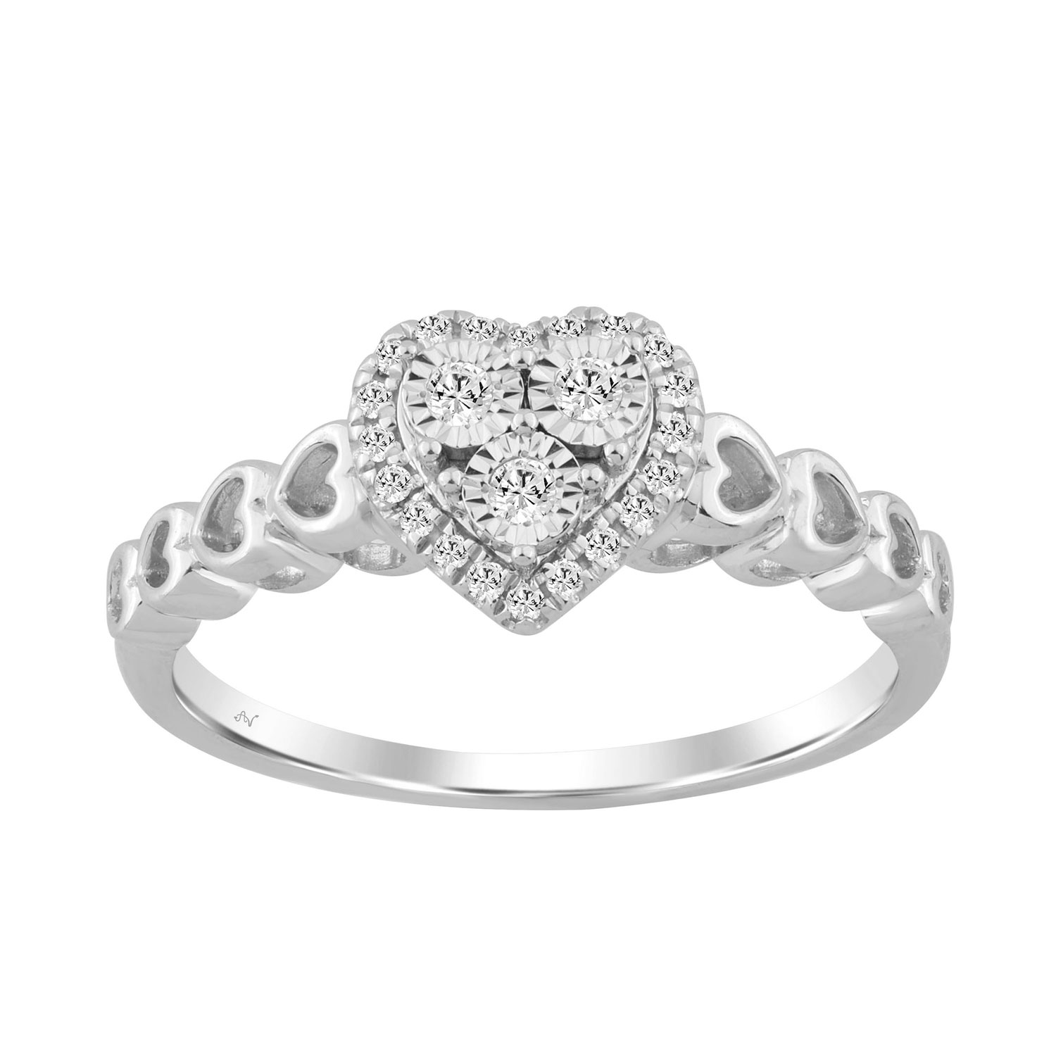 18338537_251977W-SS.jpg Women’S Sterling Silver 0.12Ct Round Diamond Heart Promise Ring Cluster Design Romantic Ladies Ring - Image 1