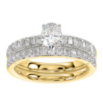 LADIES BRIDAL SET 1.50CT ROUND/BAGUETTE DIAMOND 14K YELLOW GOLD (SI QUALITY) (OVAL DIAMOND-0.75CT)