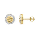 �Shiny Ladies Halo Fashion Earrings 0.33Ct Round Diamond 10K Yellow Gold Elegant Gold Diamond Jewelry For Women
