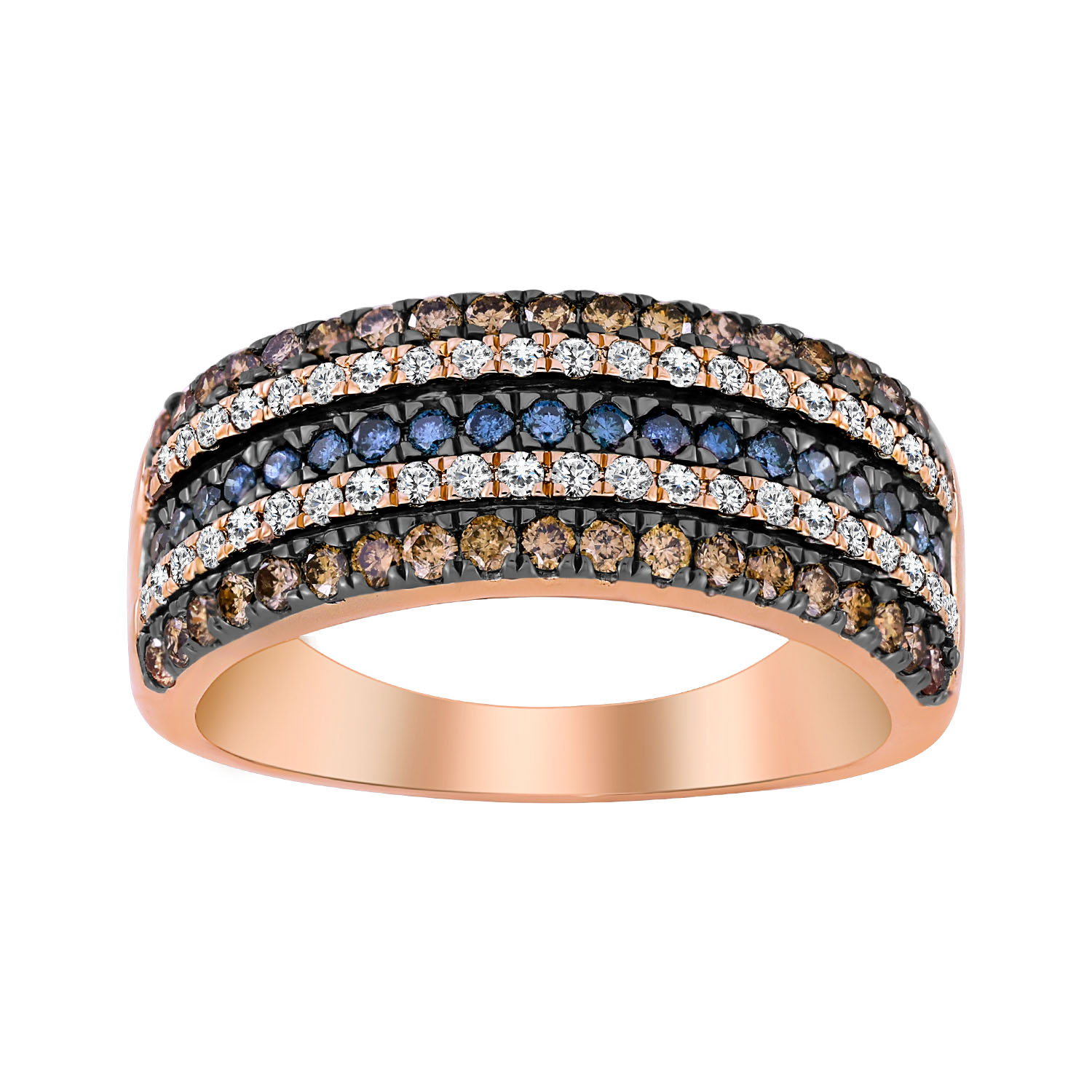 18340643_80792R-5009002.jpg LADIES BAND 1.00CT ROUND/BLUE DIAMOND/DARK BROWN DIAMOND 14K ROSE GOLD - Image 1