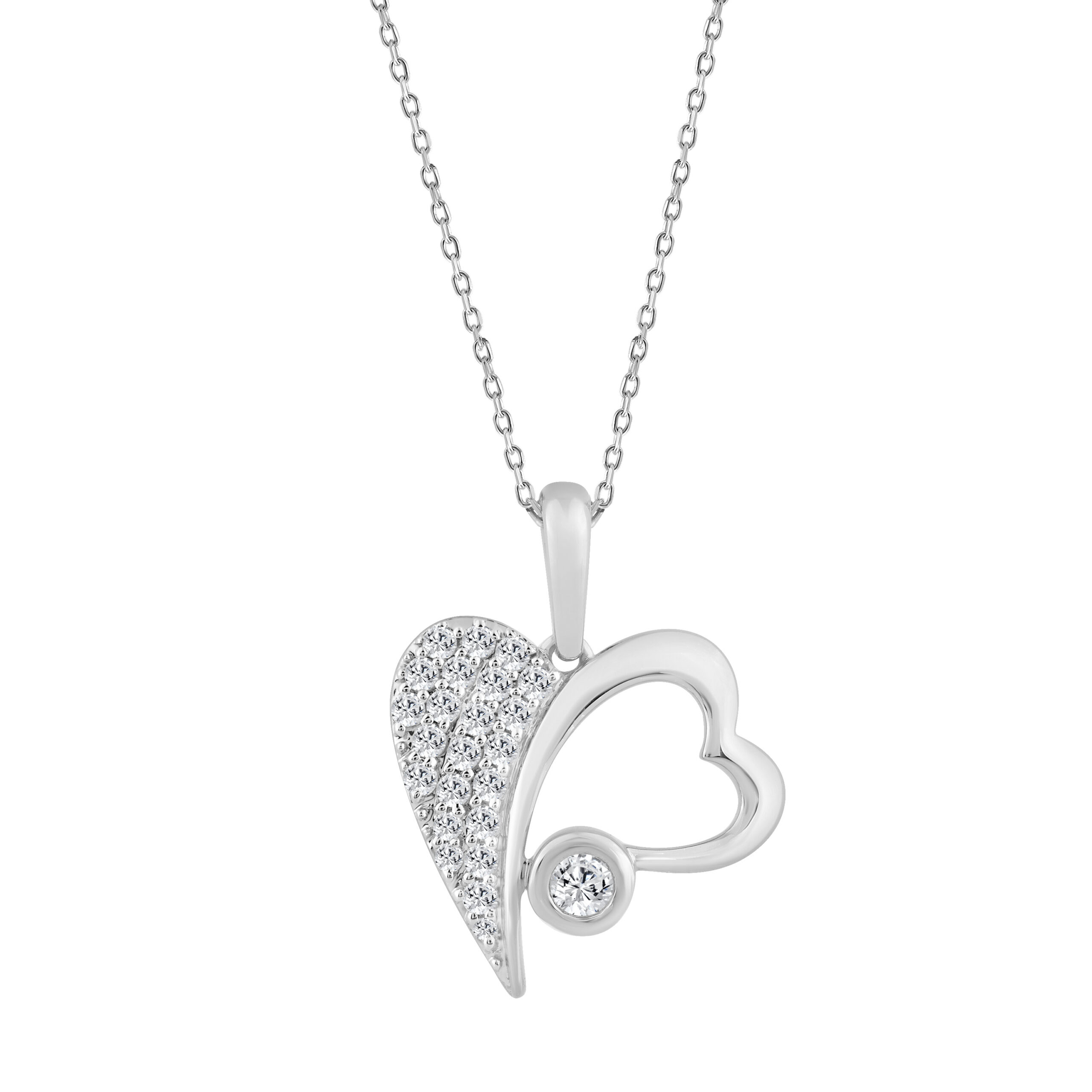 18340912_361805W-5012792.jpg 10K WHITE GOLD FASHION HEART PENDANT 0.25CT ROUND DIAMOND LADIES PENDANT WITH CHAIN - Image 1