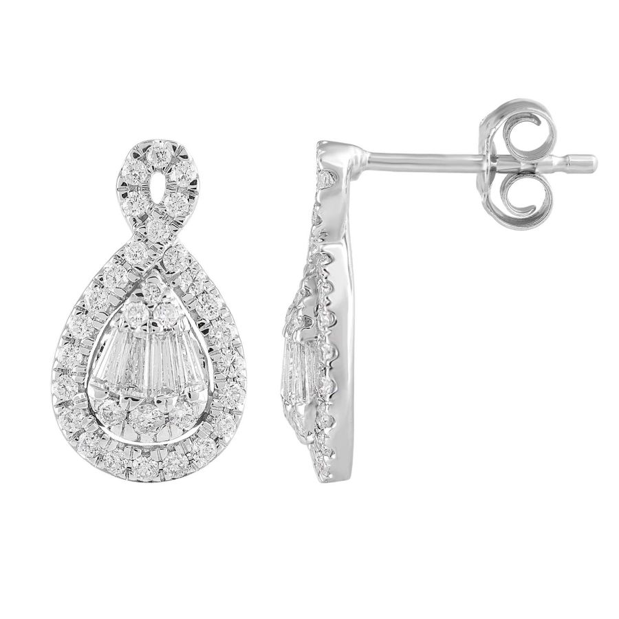18341068_255797W-30628.jpg LADIES EARRINGS 0.75CT ROUND/BAGUETTE DIAMOND 14K WHITE GOLD - Image 1