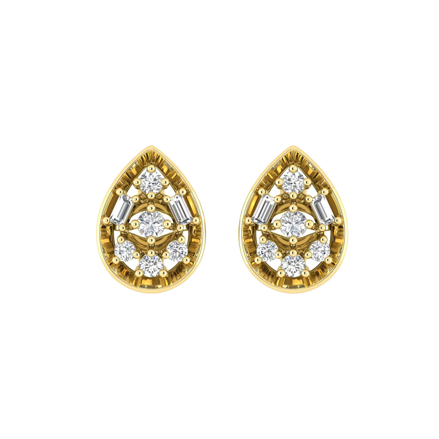 18342155_351879Y-4975736.jpg LADIES EARRINGS 0.20CT ROUND/BAGUETTE DIAMOND 10K YELLOW GOLD - Image 1