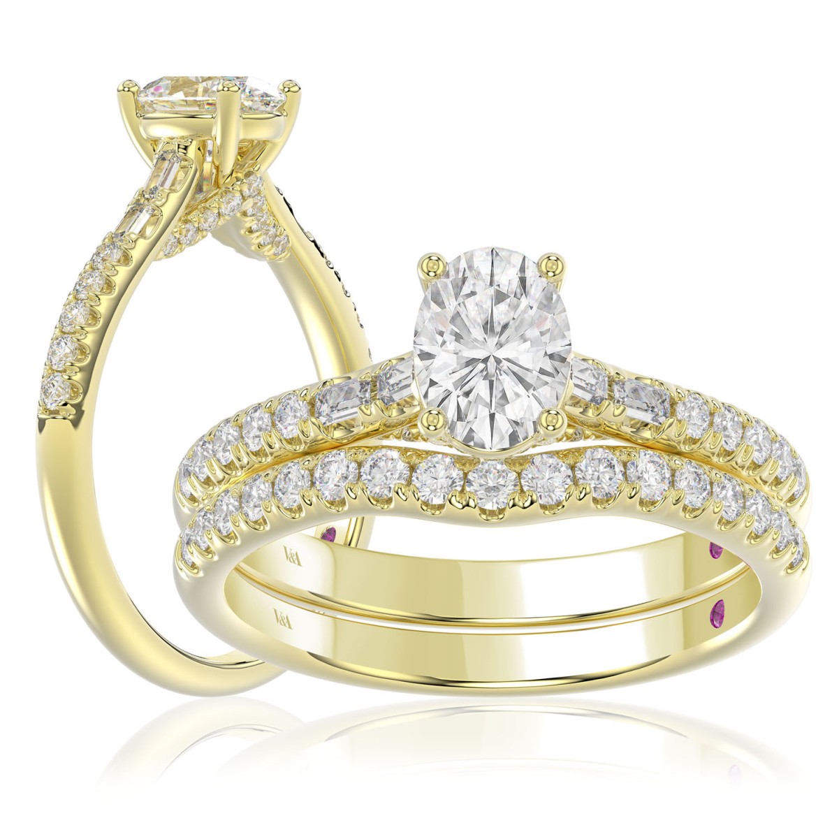 18344456_VA16823Y-1201x1201.jpg 18K YELLOW GOLD 1/2CT ROUND/BAGUETTE DIAMOND LADIES BRIDAL SET(CENTER STONE OVAL DIAMOND 3/4CT) - Image 1