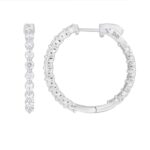 18K WHITE GOLD 1 1/2CT ROUND DIAMOND LADIES HOOPS EARRINGS