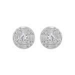 18K WHITE GOLD 1/2CT ROUND/BAGUETTE DIAMOND LADIES EARRINGS