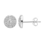 18K WHITE GOLD 1/2CT ROUND/BAGUETTE DIAMOND LADIES EARRINGS - Image 2