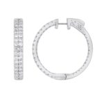 18K WHITE GOLD 3CT ROUND DIAMOND LADIES HOOPS EARRINGS