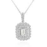 18K WHITE GOLD 3/4CT ROUND DIAMOND LADIES PENDANT WITH CHAIN(CENTER STONE SHAPE EMERALD DIAMOND 1/4CT)