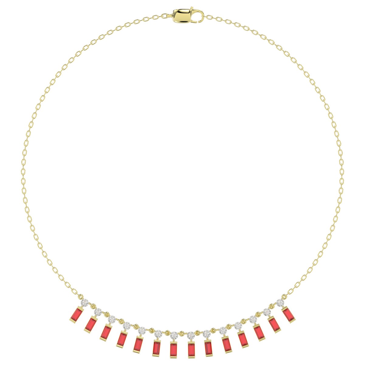 18344543_VA29791Y-1201x1201.jpg 18K YELLOW GOLD 1CT ROUND/BAGUETTE DIAMOND LADIES NECKLACE(COLOR STONE RUBY DIAMOND 3/4CT) - Image 1